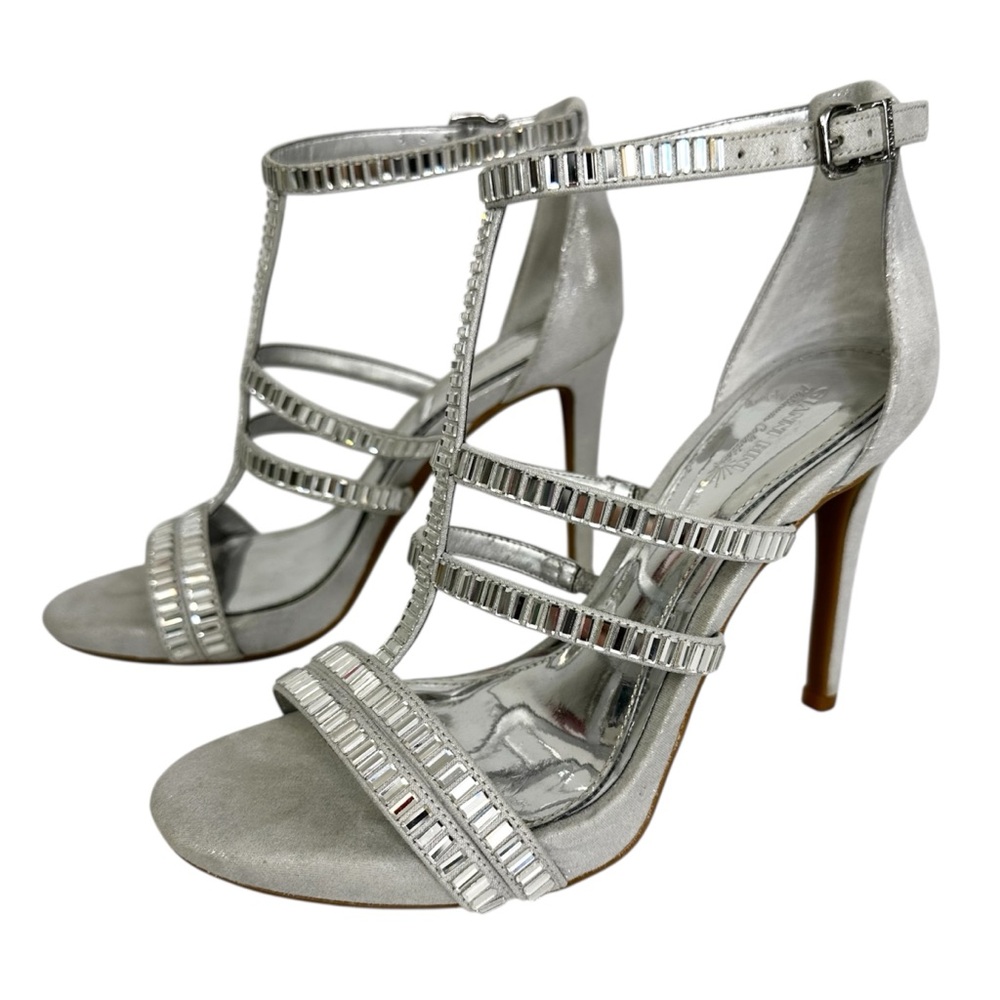 Gianni Bini Heels Silver Rhinestone Strappy Stilettos Sandals Women’s Size 7